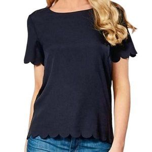 French Connection Women's Short Sleeve Scalloped Edge Top in Black - Sz XS